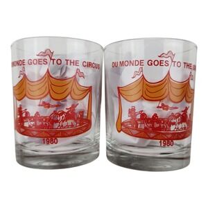 Vintage 1980 New Orleans Mardi Gras Du Monde Goes To The Circus Lowball Glasses